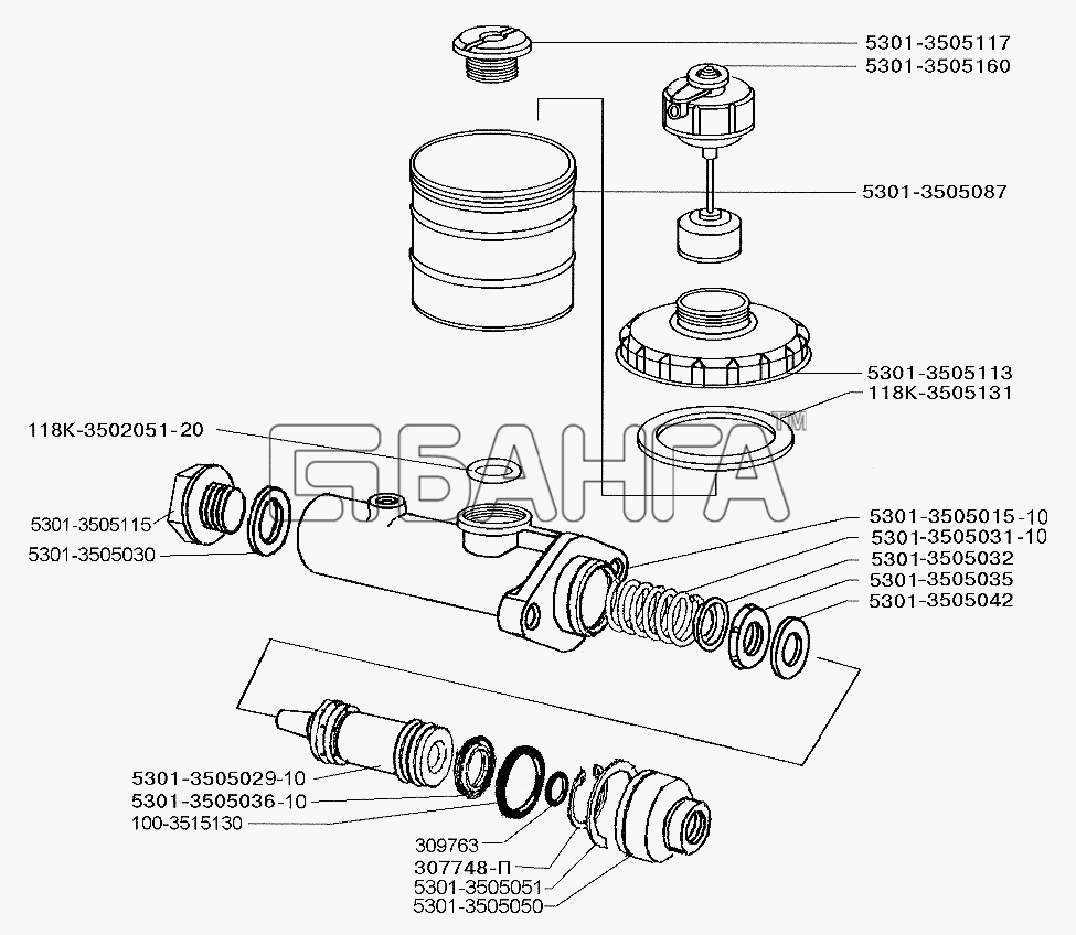 ЗИЛ ЗИЛ-5301 (2006) Схема Главный цилиндр гидротормозов-105 banga.ua